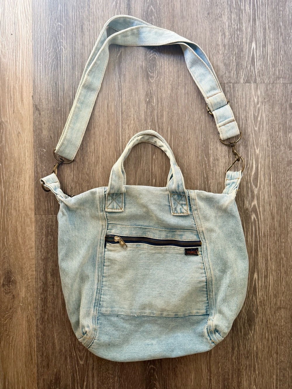 Vintage Light Blue Denim Tote Bag with Adjustable Strap